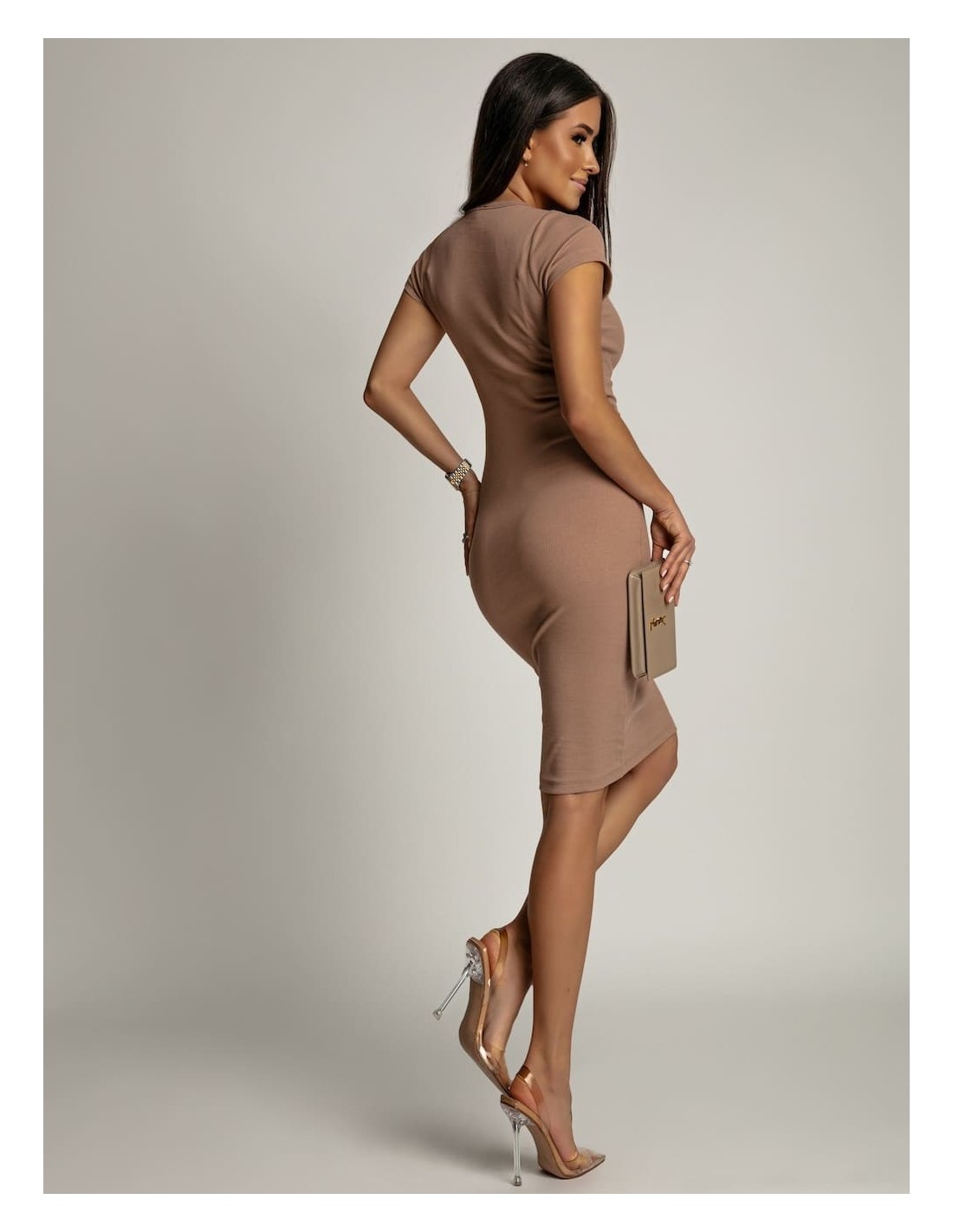 Basic mezzo dress in a sporty beige style FG533 - Online store - Boutique